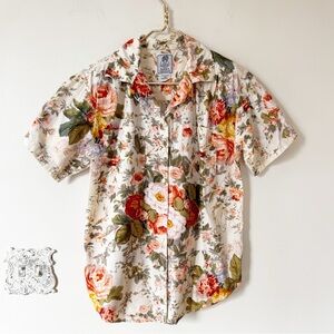 Vintage 90s Cottagecore Rose Floral Grunge Short Sleeve Camp Shirt L